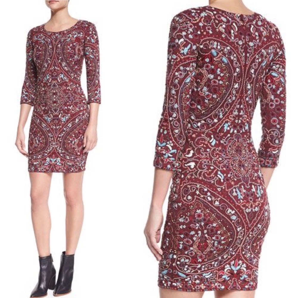 NWT HAUTE HIPPIE Paisley Embroidered Merlot Dress